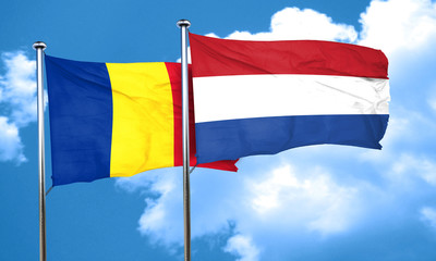 Romania flag with Netherlands flag, 3D rendering