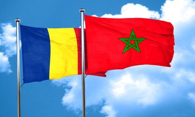 Romania flag with Morocco flag, 3D rendering