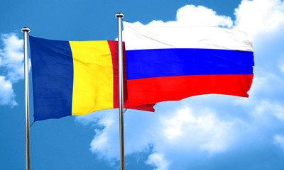 Romania flag with Russia flag, 3D rendering