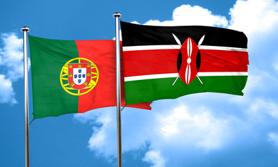 Portugal flag with Kenya flag, 3D rendering