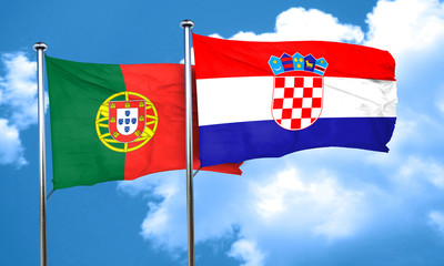 Portugal flag with Croatia flag, 3D rendering