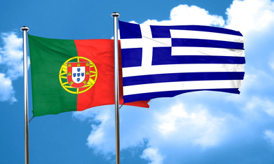 Portugal flag with Greece flag, 3D rendering
