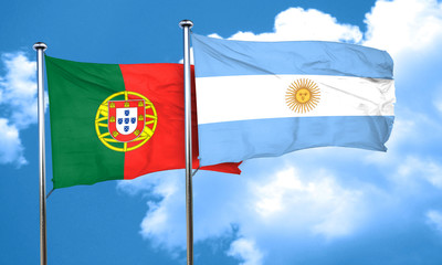Portugal flag with Argentine flag, 3D rendering