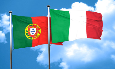 Portugal flag with Italy flag, 3D rendering
