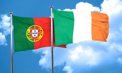 Portugal flag with Ireland flag, 3D rendering