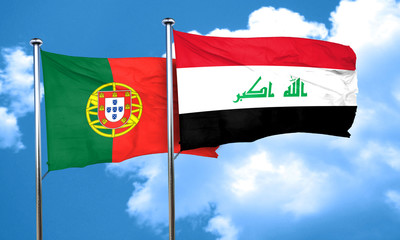 Portugal flag with Iraq flag, 3D rendering