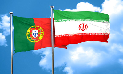Portugal flag with Iran flag, 3D rendering