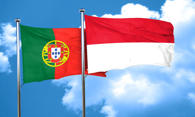 Portugal flag with Indonesia flag, 3D rendering