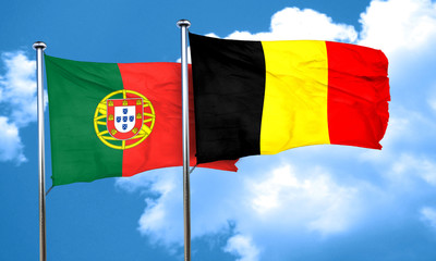Portugal flag with Belgium flag, 3D rendering