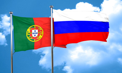 Portugal flag with Russia flag, 3D rendering