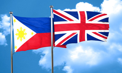 Philippines flag with Great Britain flag, 3D rendering