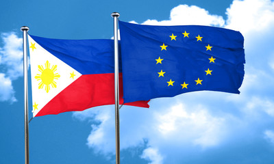Philippines flag with european union flag, 3D rendering