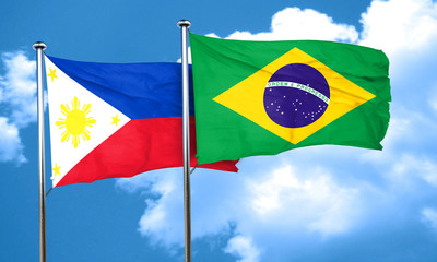 Philippines flag with Brazil flag, 3D rendering