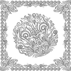 Vector coloring book for adult and kids - doodle flowers. Hand drawn zentangle with floral and ethnic ornaments