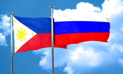 Fototapeta na wymiar Philippines flag with Russia flag, 3D rendering