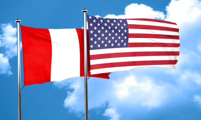 Peru flag with American flag, 3D rendering