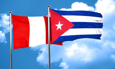 Peru flag with cuba flag, 3D rendering