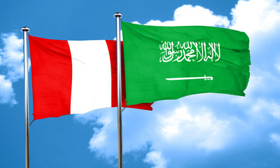 Peru flag with Saudi Arabia flag, 3D rendering