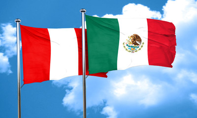 Peru flag with Mexico flag, 3D rendering