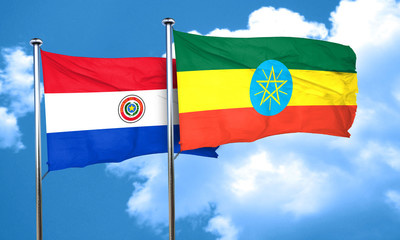 Paraguay flag with Ethiopia flag, 3D rendering