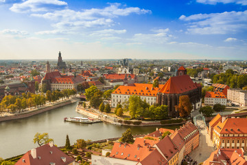 Old town cityscape panorama, Wroclaw, Poland - obrazy, fototapety, plakaty