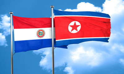 Paraguay flag with North Korea flag, 3D rendering