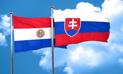 Paraguay flag with Slovakia flag, 3D rendering