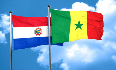 Paraguay flag with Senegal flag, 3D rendering