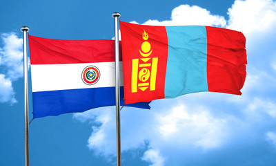 Paraguay flag with Mongolia flag, 3D rendering