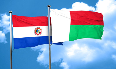Paraguay flag with Madagascar flag, 3D rendering