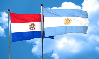Paraguay flag with Argentine flag, 3D rendering