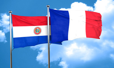 Paraguay flag with France flag, 3D rendering