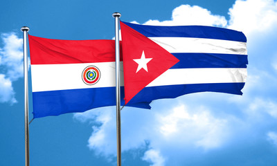 Paraguay flag with cuba flag, 3D rendering