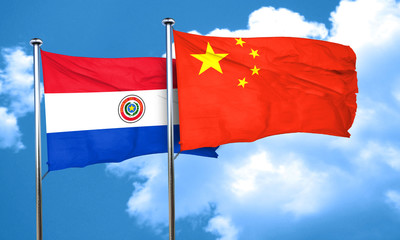 Paraguay flag with China flag, 3D rendering