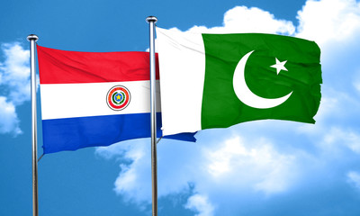 Paraguay flag with Pakistan flag, 3D rendering