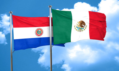 Paraguay flag with Mexico flag, 3D rendering