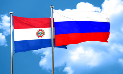 Paraguay flag with Russia flag, 3D rendering