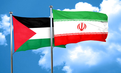 palestine flag with Iran flag, 3D rendering