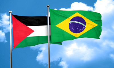 palestine flag with Brazil flag, 3D rendering