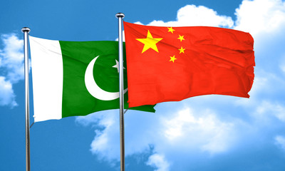 Pakistan flag with China flag, 3D rendering