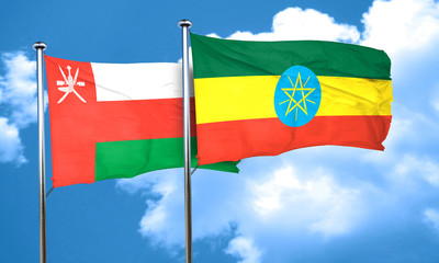 Oman flag with Ethiopia flag, 3D rendering