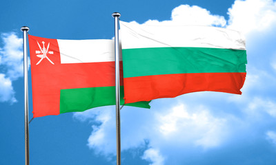 Oman flag with Bulgaria flag, 3D rendering