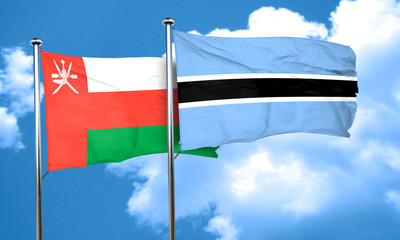 Oman flag with Botswana flag, 3D rendering