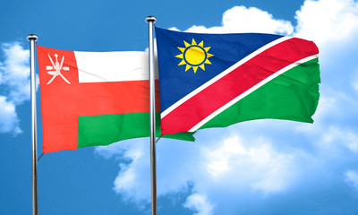Oman flag with Namibia flag, 3D rendering