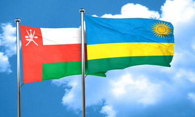 Oman flag with rwanda flag, 3D rendering