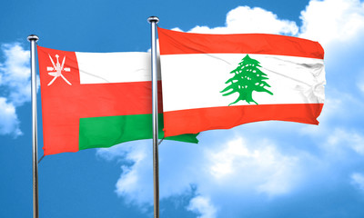 Oman flag with Lebanon flag, 3D rendering