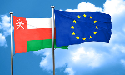 Oman flag with european union flag, 3D rendering