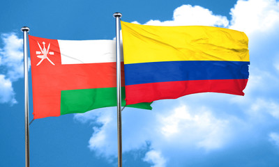 Oman flag with Colombia flag, 3D rendering