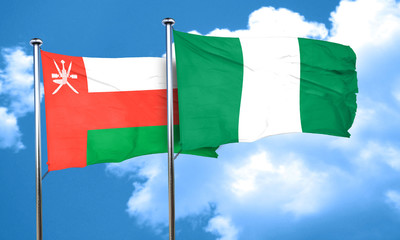 Oman flag with Nigeria flag, 3D rendering
