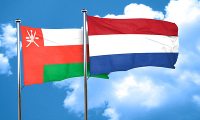Oman flag with Netherlands flag, 3D rendering